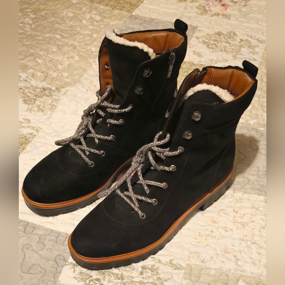 Marc Fisher Black Suede Lace-Up Boots Sz 10